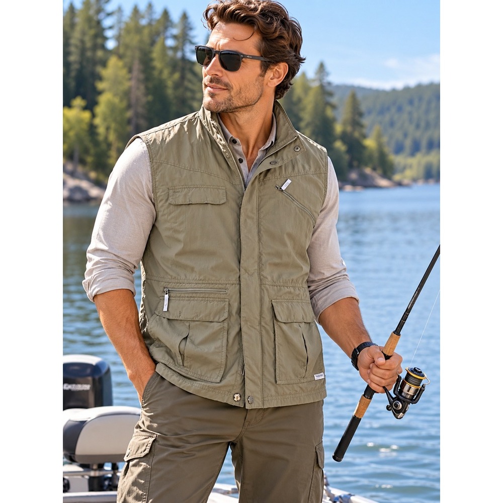 Columbia Titanium Mens XXL Utility Fishing Vest Tan Khaki Multi-Pocket Vented